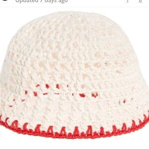 MEMORIAL DAY HEART COTTON CROCHET SKULLCAP IN ECRU/ RED Size 2 Unisex